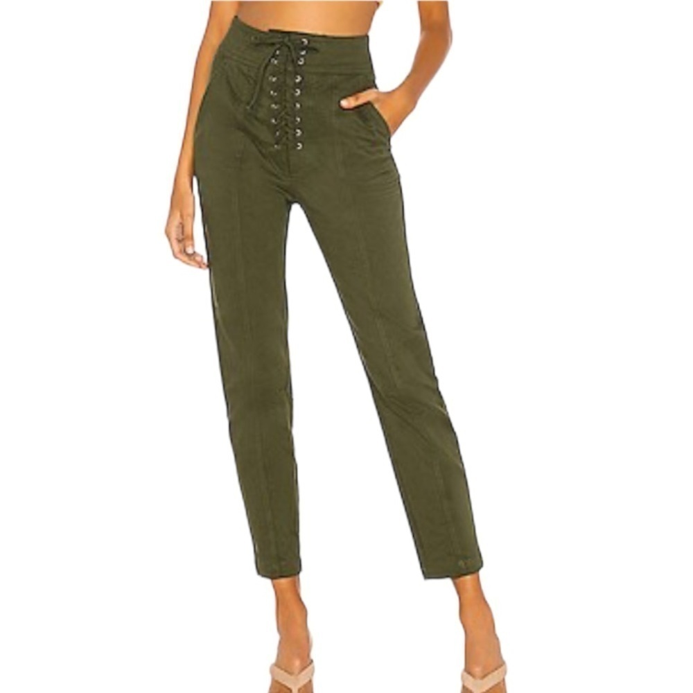 Nwot Revolve L'academie Foley High Waist Lace-Up Pants Green Size Xs